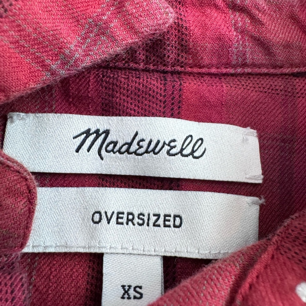 Madewell Oversized Ex-Boyfriend Button Down Red Shirt Chenille Yarn Plaid XS - Picture 3 of 7
